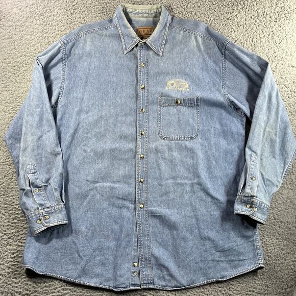 VINTAGE KIEL CENTER ST LOUIS BLUES DENIM SHIRT MENS 2XL BUTTON UP Y2K COTTON - Picture 5 of 11